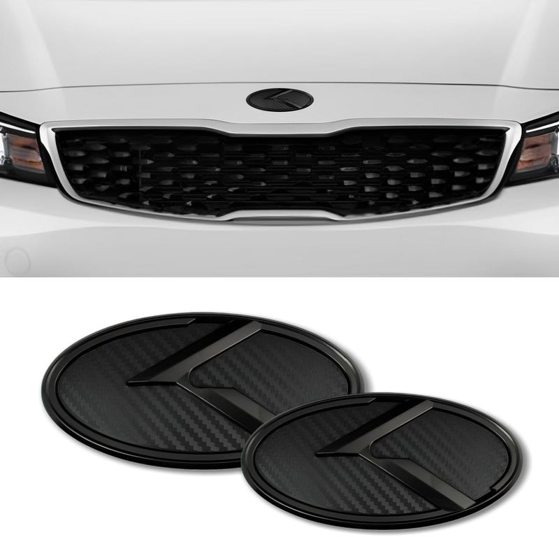 JULOPO 2Pcs K Logo Front Hood Trunk Emblem Badge Compatible with Forte Sedan Optima Cerato .etc (Carbon Fiber Black) - Image 1